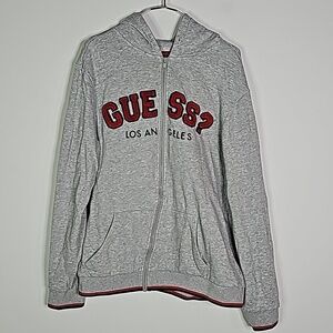 Guess large gray and red zip up hoodie